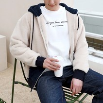 플레이즈 남성용 인조양털 루즈핏 집업 배색 후드 자켓