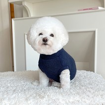 바이담수미 강아지 니트 목폴라 나시, 네이비