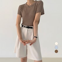 바블링브룩 여성용 꽈배기 부클 반팔 니트