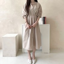 여성용 잘빠진 반오픈 차이나카라 스트랩 코튼 원피스