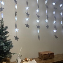 LED 입체 별 커튼 조명 백색 90구 + 고급 전원잭, 투명(전선색상)