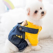 MING Q 반려동물 곰돌이 기모 멜빵 올인원, 옐로우