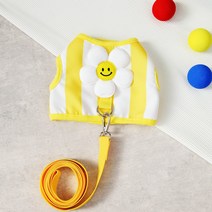 파스텔펫 강아지 스마일 플라워 세로 스트라이프 하네스 세트, 옐로우