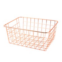 딧돗 사각 철제 바구니 다용도 수납통 대형, 로즈골드, 1개