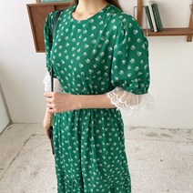 오키 여성 소매 레이스 잔꽃 플라워 리본 끈 롱원피스