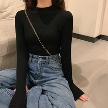 에어 여성용 데이 골지슬림 폴라 니트
