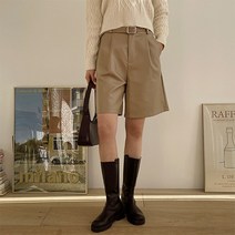 프롬미스 여성용 버뮤다 레더팬츠 + 벨트 세트