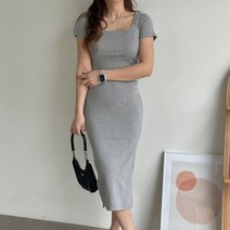 메리로지 스퀘어넥 반팔 머메이드 트임 롱 원피스