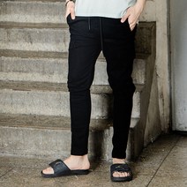 남성용 허리밴딩 테이퍼드 슬림 카고팬츠