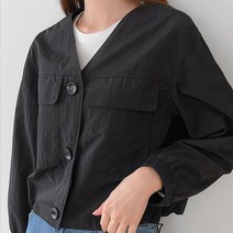 로미스토리 빅사이즈 노카라 크롭 포켓 점퍼