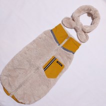 도기스타 강아지 집업 후리스 + 털목도리 세트, 머스터드 포켓