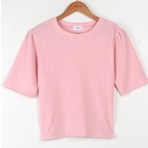 빼빼 여성용 라운드넥 셔링 엠보 스판 반팔 블라우스