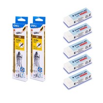 스테들러 소프트 지우개 대형 S20 526S 5p + 델리 스트라이프 지우개 연필 2B EC 004 24p 세트, 블랙 앤 옐로우(연필), 1세트