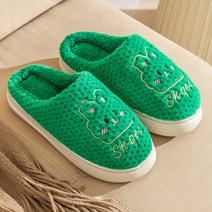 아이엠몽 여성용 토끼 자수 털 실내화, 그린