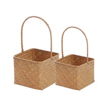 부스마켓 사각 손잡이 꽃꽂이 바구니 L + M, 브라운, 1세트