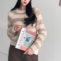 뜨개진 여성용 로티 라운드 스트라이프 래글런 털 니트