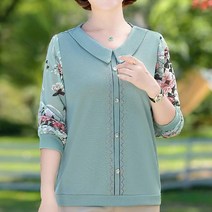 MA 물결 라인 카라 중년 긴팔 블라우스