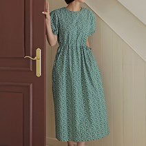 빼빼 여성용 스트링 라운드넥 플라워패턴 반팔 롱원피스