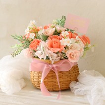 센트바스켓 조화 비누꽃 꽃바구니 센터피스, 코랄, 1개