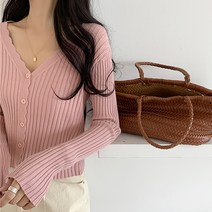 레몬소울 여성용 슬라 물결 브이넥 골지 니트 가디건