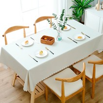 마켓감성 고급 PVC 심플 방수 식탁보, 화이트, 90 x 140 cm