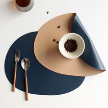 에이드엘 빅블 가죽 테이블매트 2p, 밀크티 + 네이비, W 410mm x D 312mm x 두께 1.8mm
