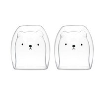 라임올리브 애니멀 내열 이중 유리컵 290ml, 무표정 캣, 2개