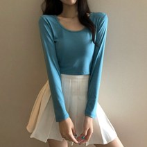 모네타 여성용 기본 라운드넥 크롭 티셔츠