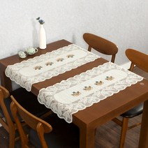 프렌치 레이스 화분 테이블 러너 3p, 아이보리, 89 x 40 cm