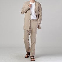 바르 남성용 린넨 노카라 투버튼 베이직 정장세트 BU3004