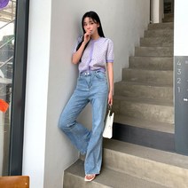 시크블랙 여성용 게브리 데님 투버튼 부츠컷 팬츠 PT7667C16