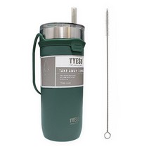 타이소 진공 스텐 핸들 스트랩 텀블러 + 트라이탄 빨대 + 빨대 세척솔, 그린, 710ml