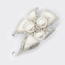 고급 큐빅 진주 보석 플라워 장식 트리플진주 패션 브로치, 1개, 니켈무광