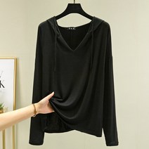 스타 모달 후드 브이넥 캐주얼 임부 긴팔 후드티