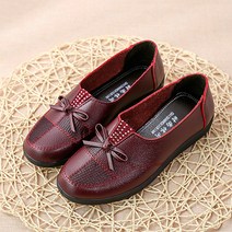 사각 스퀘어 스티치 리본 중년 여성 단화 플랫슈즈