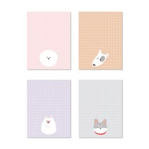 모노라이크 도기 메모지 4종 세트, Bichon, Bull Terrior, Pomeranian, Shiba, 1세트
