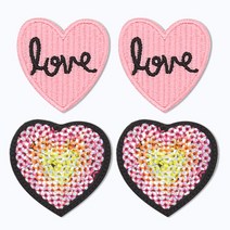 열접착식 와펜 LOVE 하트 2p + 스팽글하트 2p 세트, 핑크, 1세트
