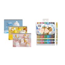 몰랑이 두툼 미술용 스케치북 170g x 3p + 모나미 모니주 샤프식 색연필 12색 문구세트, 랜덤발송(스케치북), 남(색연필), 1세트