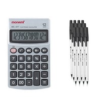 모나미 계산기 MC-071 + 153 스틱 볼펜 0.7mm 12p 세트, 그레이(계산기), 블랙(볼펜), 1세트