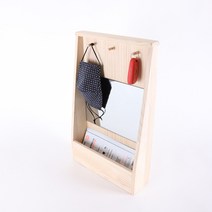 포메리트 원목 현관문 마스크걸이 거울형 벽선반 300, 원목색