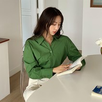 여성용 오픈 카라 고밀도 코튼 셔츠
