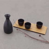 달소금 도자기 도쿠리 꽃봉 올블랙 주병세트, 1세트, 술병 + 술잔 3p