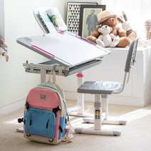 루나랩키즈 아동용 높이 각도 조절 꾸러기 책상   의자 세트, 핑크