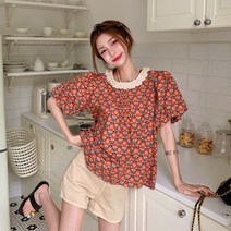 레몬소울 킨지 레이스 빈티지 퍼프 반팔 블라우스