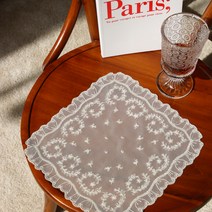 페이퍼가든 레이스 모티브 사각 플라워 컵받침, 아이보리