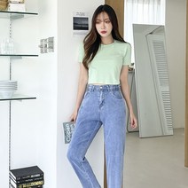 토마토팩토리 여성용 웨이브 여름 반밴딩 텐셀 세미 배기 일자핏 숏 데님 팬츠