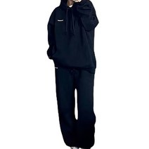 여성용 구디프 이지웨어 산책룩 무지 후드티 + 트레이닝 팬츠 세트