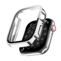 이츠라이프 애플워치 9H 스퀘어 풀커버 강화유리 케이스 41mm, 실버