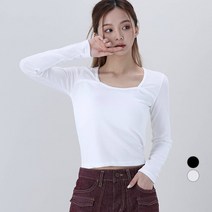 어썸어라운드 여성용 스퀘어 절개 라인 긴팔 티셔츠