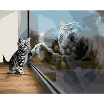 더웨일 DIY 유화 명화그리기 50 x 40 cm 고양이, 창문에 비친 고양이